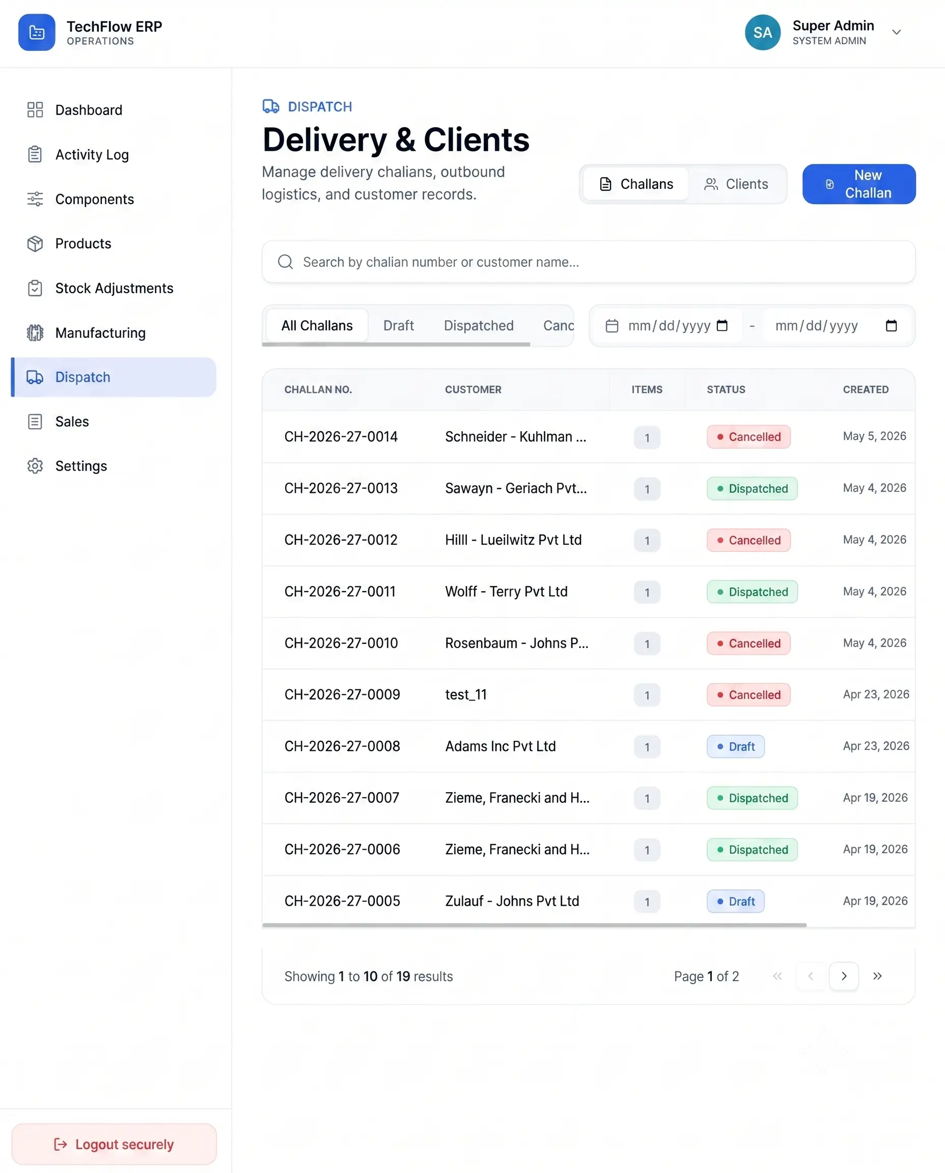ERP Ledger Accounts and Billing Interface - Left Portion